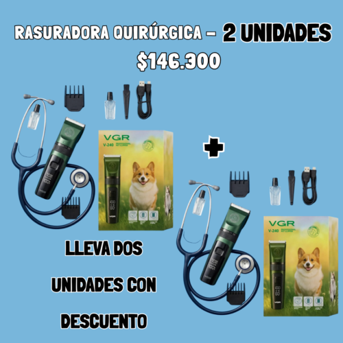 Rasuradora Quirúrgica Veterinaria VGR V-240 | Inalámbrica y Profesional PACK X 2