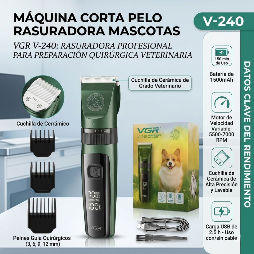 Rasuradora Quirúrgica Veterinaria VGR V-240 | Inalámbrica y Profesional PACK X 2 - Imagen 2